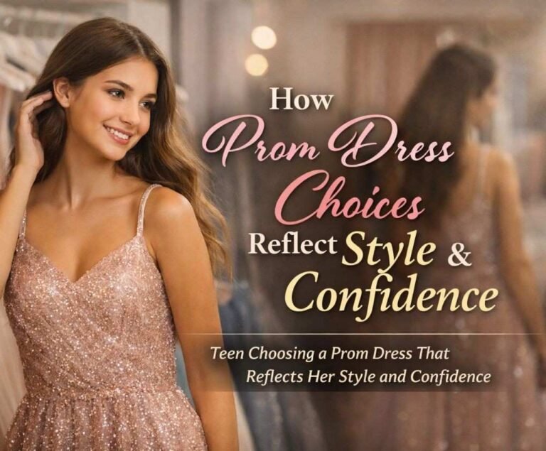 Teen choosing a prom dress that reflects her style and confidence in a boutique