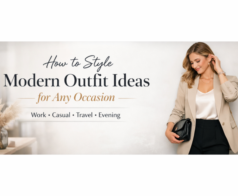 Woman styling modern outfit with blazer and trousers for any occasion