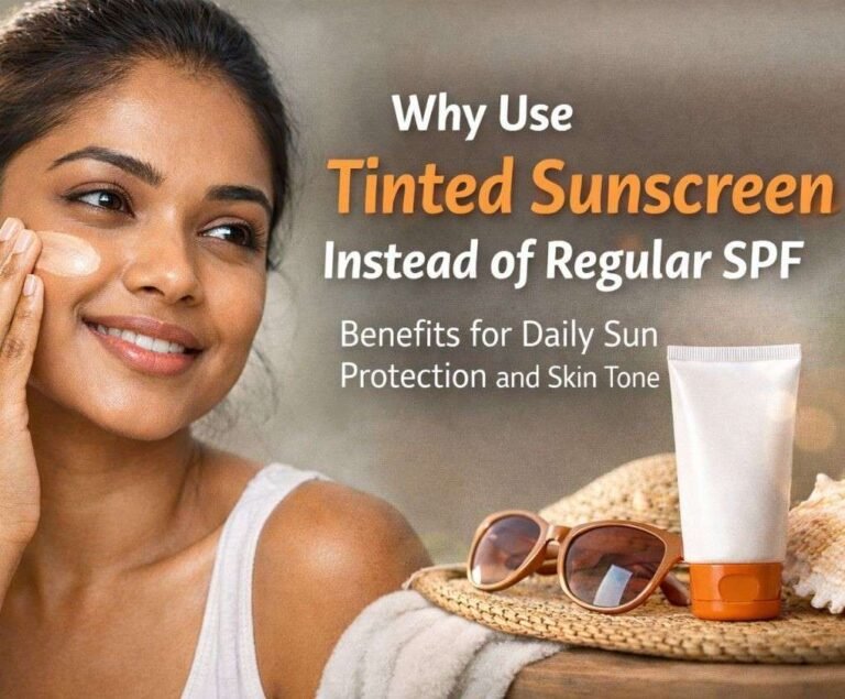 Woman applying tinted sunscreen for daily sun protection