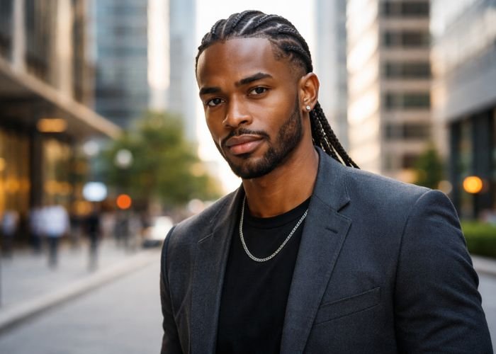Hero image of a man with stylish cornrows