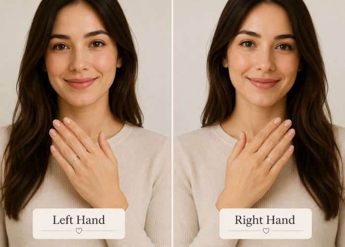 Promise ring worn on the left hand versus the right hand.