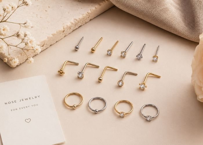 Different types of beginner nose piercing jewelry