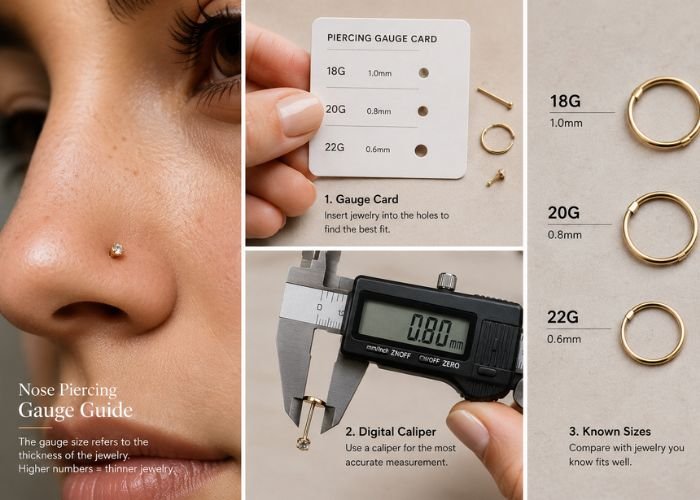 Checking nose piercing gauge size