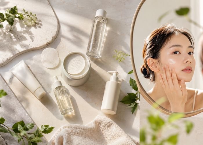 Beginner-friendly Korean skincare routine showing essential skincare products for glowing skin in 2026