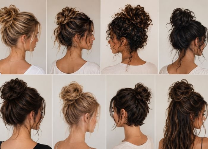 Messy bun styles for different hair types