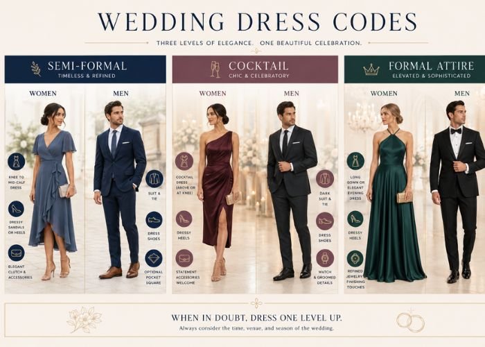 Semi-formal vs cocktail vs formal wedding attire