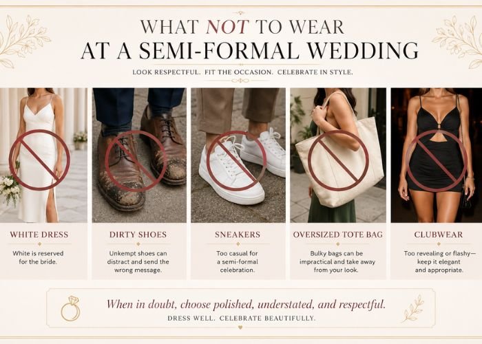 Semi-formal wedding attire mistakes