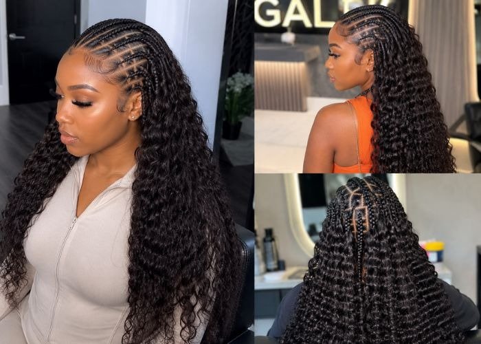 Jayda Wayda braids hairstyles collage showing stylish protective braid looks with curls, updos, and sleek braid patterns for inspiration