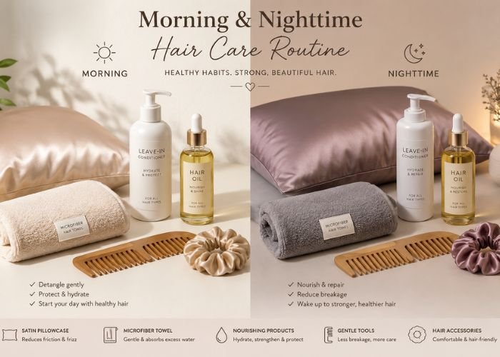 Daily anti-frizz hair care routine essentials.