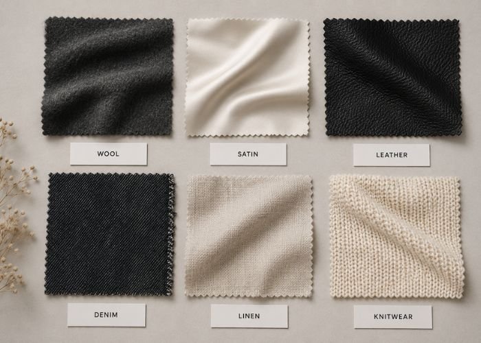 Different fabric textures used in monochrome outfits
