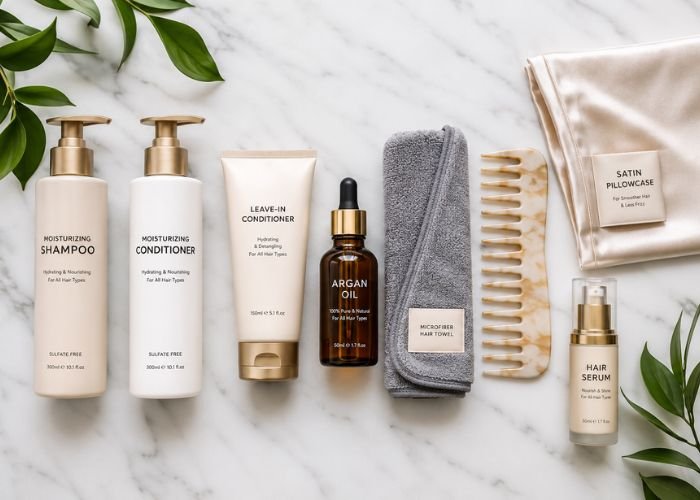 Hair care products that help reduce frizz.