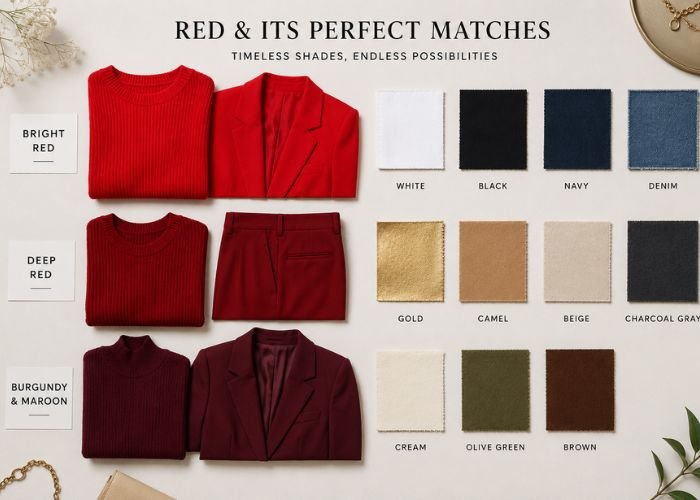 Different shades of red with matching color combinations