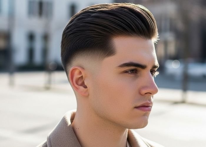 Low taper fade straight hair with textured top hairstyle