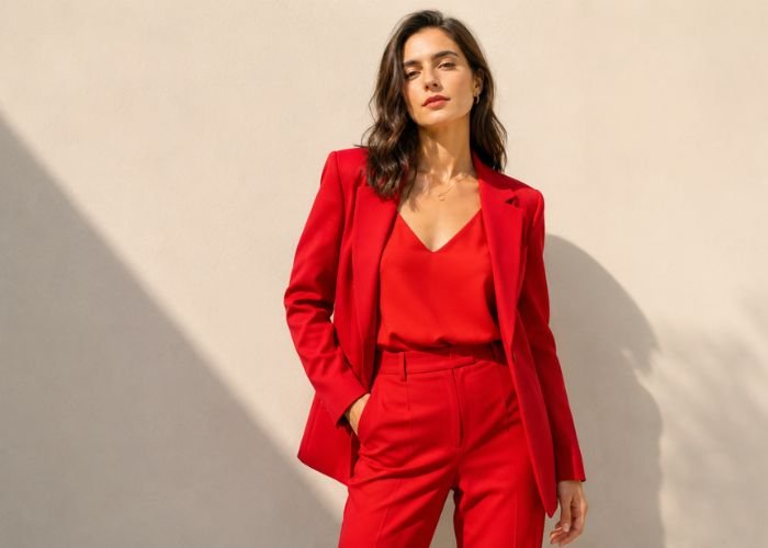 Woman wearing a timeless red fashion outfit