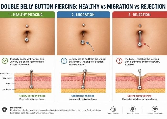 Comparison of belly button piercing rejection and migration signs