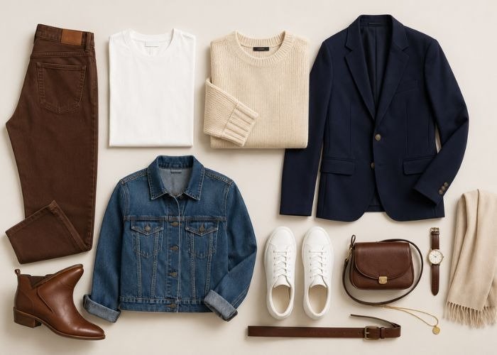 Brown jeans capsule wardrobe essentials