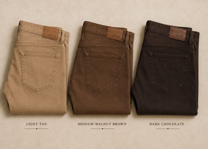 Different shades of brown jeans