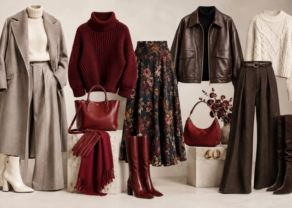 Fall/Winter 2026–2027 fashion trends including tailoring, knitwear and leather