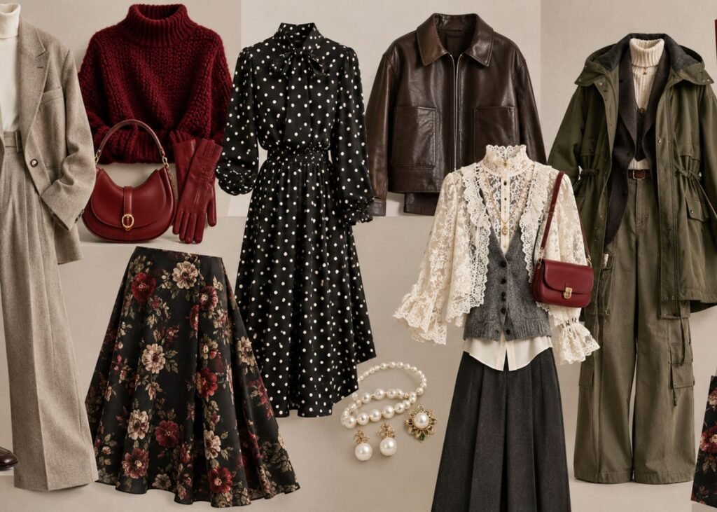 Fall/Winter 2026–2027 fashion trends including tailoring, knitwear, red, florals and leather